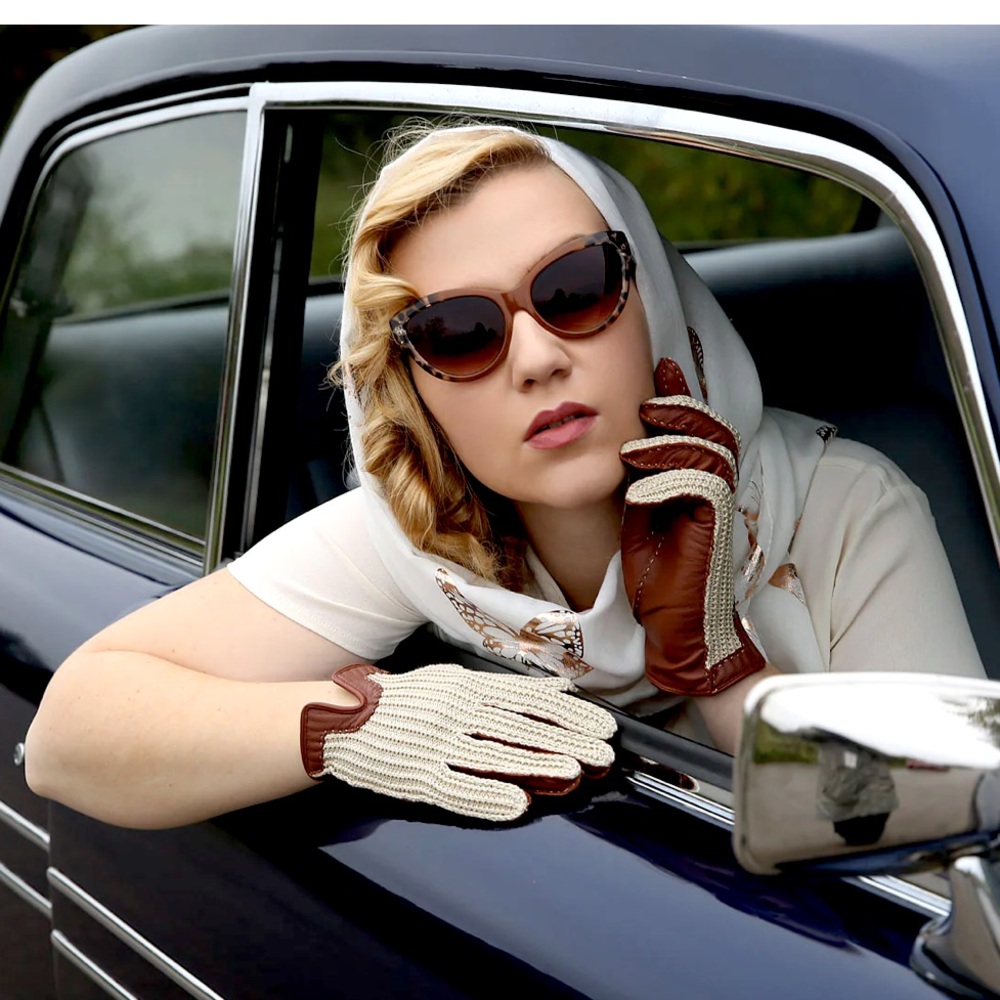 Dents Leather Crochet Back Driving Gloves Women Size Large